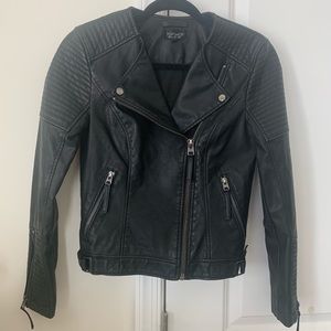 Topshop classic faux leather biker jacket in black